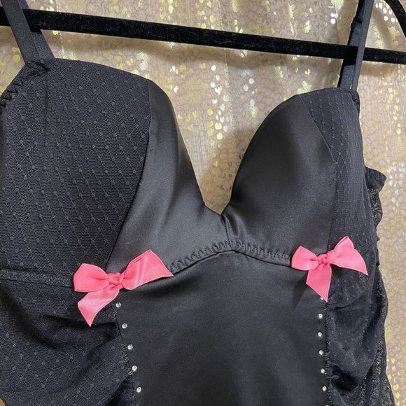 Vintage Victorias Secret Sexy Little Things Black Rhinestone Bustier Slip 34C - Picture 3 of 6